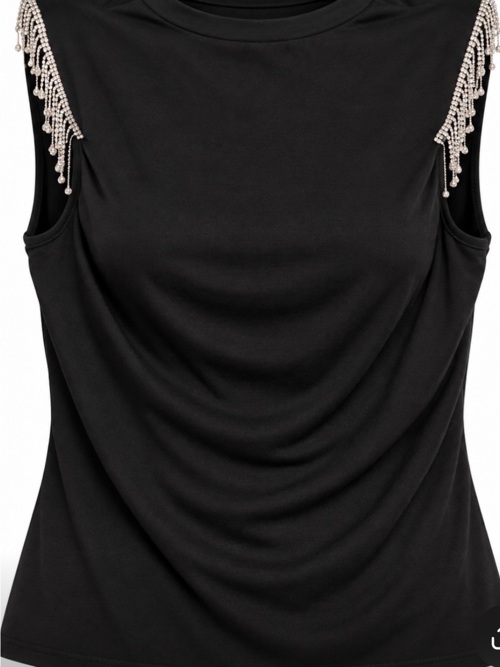 Ontwealth Embellished Shoulder Black Sleeveless Tank Top